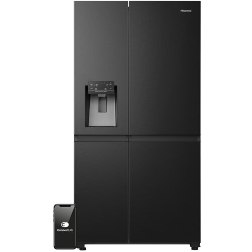 Lodówka HISENSE RS818N4TFE Side by Side No Frost 179cm Czarna Kostkarka Wi-Fi ConnectLife Metal Tech Cooling