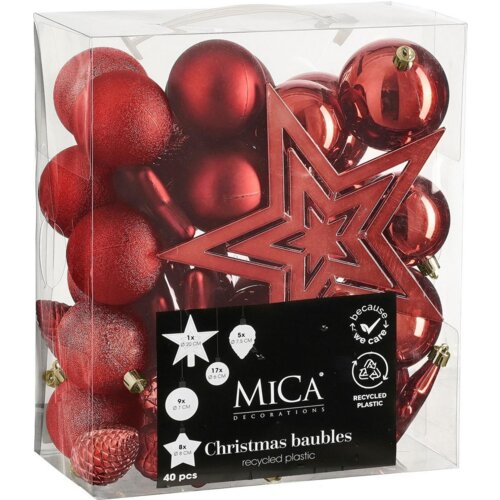 Bombki MICA 8 cm Czerwony (40 sztuk)
