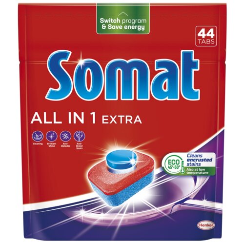 Tabletki do zmywarek SOMAT All In One Extra - 44 szt. + Nabłyszczacz do zmywarek SOMAT Lemon & Lime 750 ml
