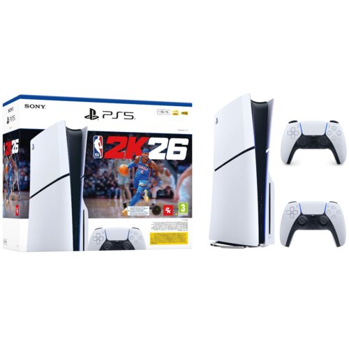 Konsola SONY PlayStation 5 Slim + NBA 2K26 Gra PS5 + Kontroler SONY DualSense Biały