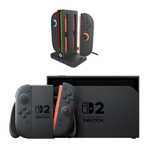 Konsola NINTENDO Switch 2 Czarny + Stacja ładująca na Joy-Con HYPERKIN ARMOR3 M07718 do Nintendo Switch 2 Czarny