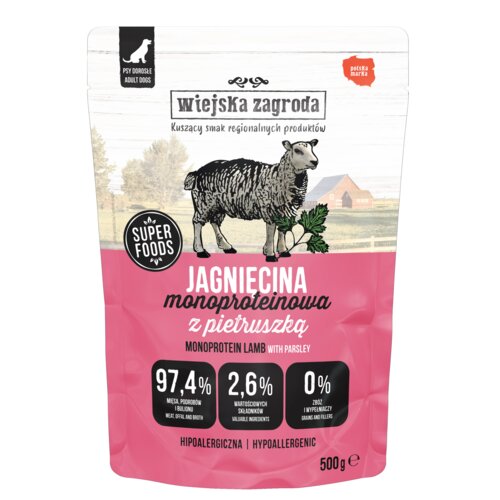 Karma dla psa WIEJSKA ZAGRODA Monoproteinowa Jagnięcina 500 g