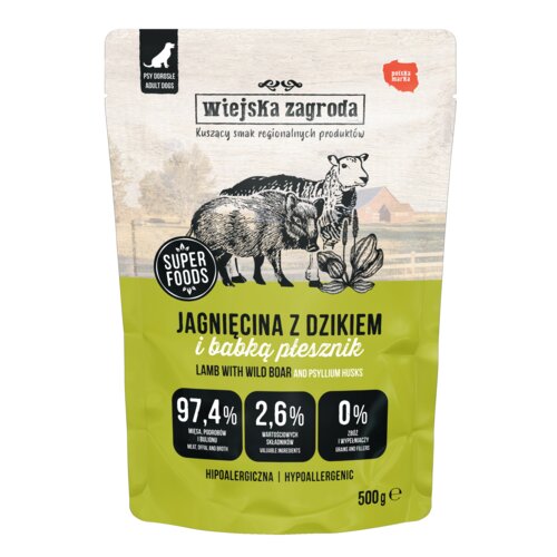 Karma dla psa WIEJSKA ZAGRODA Jagnięcina z dzikiem 500 g