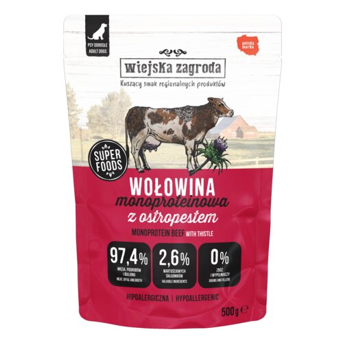 Karma dla psa WIEJSKA ZAGRODA Monoproteinowa Wołowina 500 g