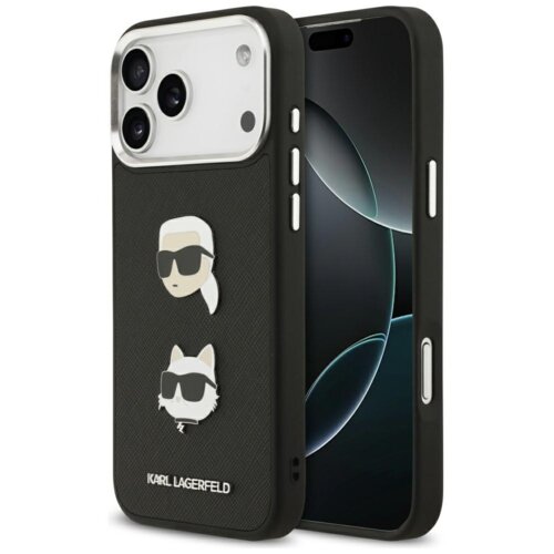 Etui KARL LAGERFELD FW Grained Karl & Choupette Heads Pins & Logo do Apple iPhone 17 Pro Max Czarny