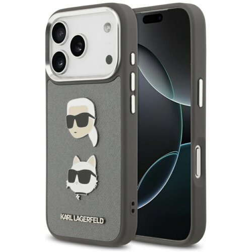 Etui KARL LAGERFELD FW Grained Karl & Choupette Heads Pins & Logo do Apple iPhone 17 Pro Szary