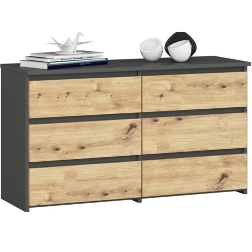 Komoda AKORD CL100 Grafit Szary 100 cm 6 szuflad kolor Dąb Artisan mat 100x35x57 cm
