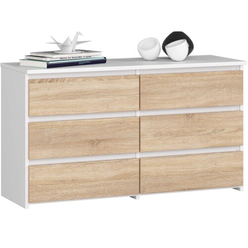 Komoda AKORD CL100 Biała 100 cm 6 szuflad kolor Dąb Sonoma mat 100x35x57 cm