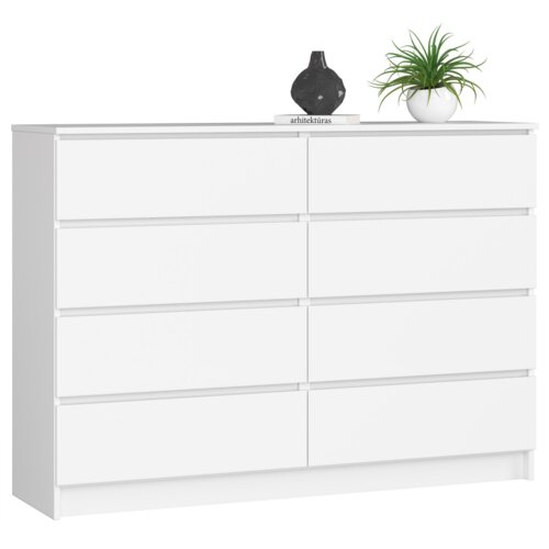 Komoda AKORD K140 Biała 138 cm 8 szuflad kolor Biały mat 138x40x99 cm