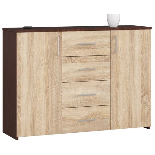 Komoda AKORD K45 Wenge 110 cm 2 drzwi 4 szuflady kolor Dąb Sonoma mat 4 półki 110x35x80 cm
