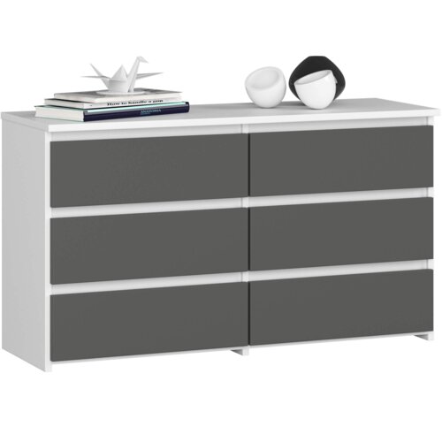 Komoda AKORD CL100 Biała 100 cm 6 szuflad kolor Grafit Szary mat 100x35x57 cm