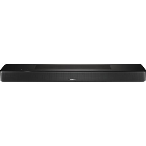 Czarny soundbar o prostokątnym kształcie z widocznym logo "BOSE" na przednim panelu. Urządzenie ma gładką powierzchnię i minimalistyczny design.