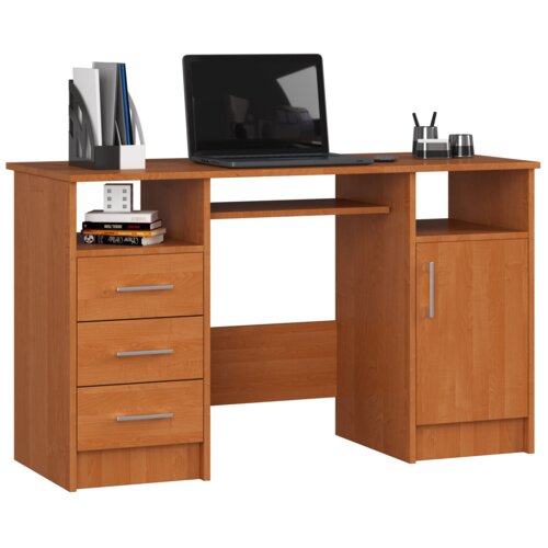 Biurko AKORD ANA Olcha 124 cm biurko komputerowe 1 drzwi 3 szuflady kolor Olcha mat 5 półek 124x52x74 cm
