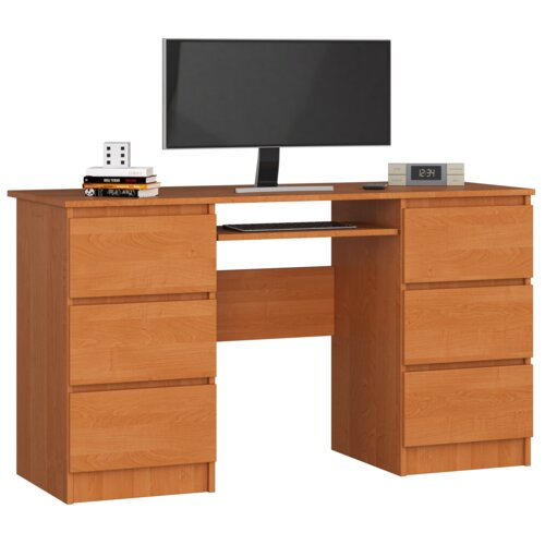 Biurko komputerowe AKORD A11 Olcha 135 cm 6 szuflad kolor Olcha mat 135x50x77 cm