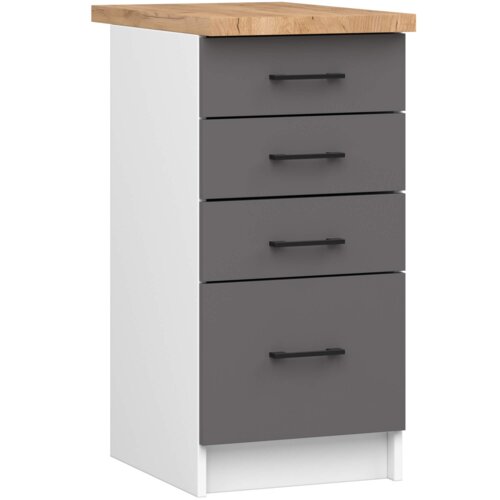 Szafka kuchenna AKORD S40 z blatem system OLIWIA Biała 40 cm 4 szuflady kolor Grafit Szary mat 40x46x85 cm