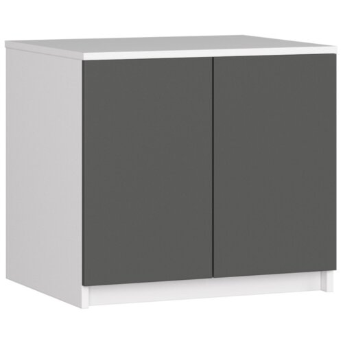 Biała nadstawka na szafę z dwoma drzwiami w kolorze grafitowym, o matowym wykończeniu, posiada dwie półki. Produkt ma wymiary 60x51x55 cm.