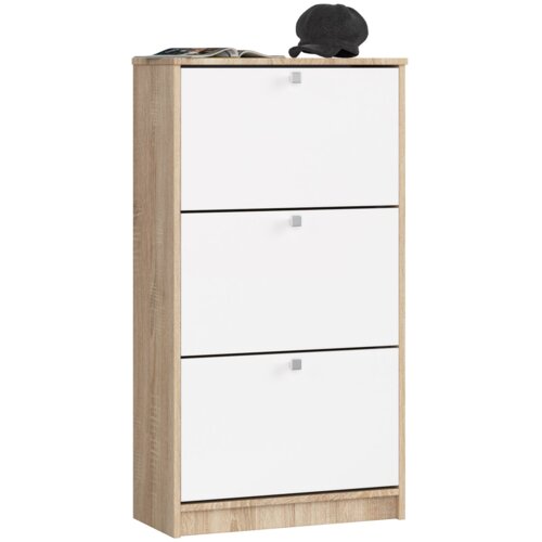 Szafka na buty AKORD Dąb Sonoma 60 cm 3 drzwi kolor Biały mat 3 półki 60x28,5x113 cm