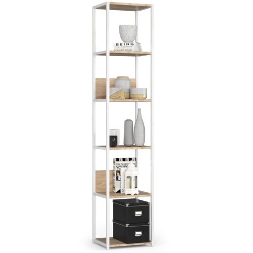 Regał loft AKORD metalowy Biały 40 cm kolor Dąb Sonoma mat 6 półek 40x32x192 cm