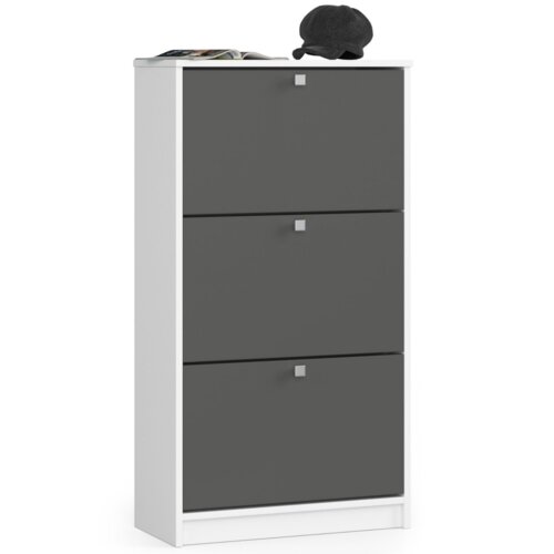 Szafka na buty AKORD Biała 60 cm 3 drzwi kolor Grafit Szary mat 3 półki 60x28,5x113 cm