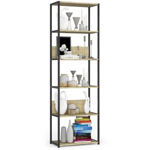 Regał loft AKORD metalowy Czarny 60 cm kolor Dąb Artisan mat 6 półek 60x32x192 cm