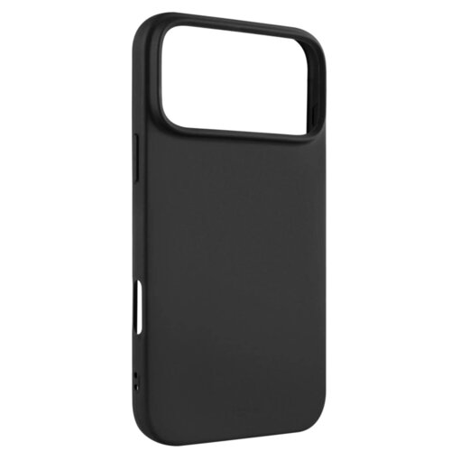Czarne etui na telefon z dużym otworem na aparat, wykonane z gładkiego materiału. Na dole etui widoczny jest napis "FIXED".