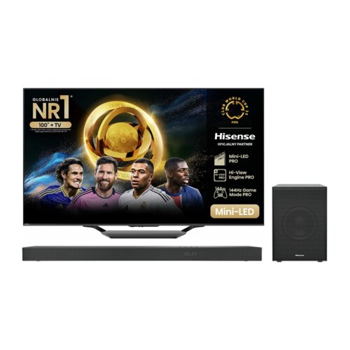 Telewizor HISENSE 65U7NQ 65" MINILED 4K 144Hz VIDAA Full Array Dolby Atmos Dolby Vision HDMI 2.1 + Soundbar HISENSE U5120GW 5.1.2-kanałowy, Bezprzewodowy Subwoofer, 4K,Dolby Atmos, DTS:X, DTS-HD Master, Bluetooth