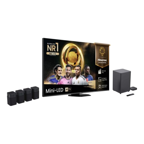 Telewizor HISENSE 65U8Q 65" MINILED 4K 165Hz VRR VIDAA Dolby Vision Dolby Atmos HDMI 2.1 + Zestaw Kina Domowego HISENSE HT Saturn Czarny 4.1.2-kanałowy, HDMI eARC, Wi-Fi, Bluetooth, Funkcja kalibracji Room Fitting