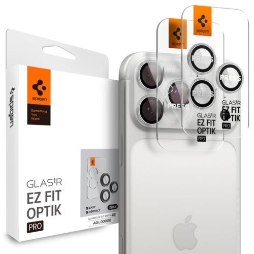 Nakładka na aparat SPIGEN Optik Pro Glas.tR EZ FIT do Apple iPhone 16 Pro/Max/17 Pro/Max Srebrny (2 szt.)