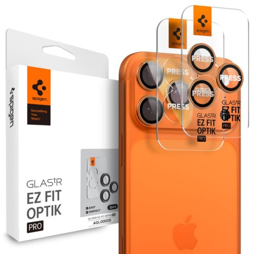 Nakładka na aparat SPIGEN Optik Pro Glas.tR EZ FIT do Apple iPhone 16 Pro/Max/17 Pro/Max Pomarańczowy (2 szt.)
