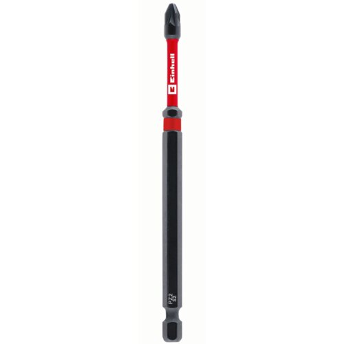 Na zdjęciu znajduje się bit wkrętakowy z czerwonym trzonkiem, na którym widnieje biały napis "Einhell". Na czarnej części bitu znajduje się oznaczenie "PZ2 S2".