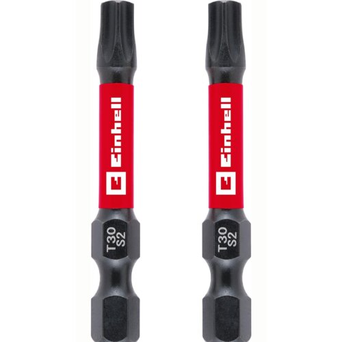 Na zdjęciu znajdują się dwa bity z czerwonymi etykietami z logo "Einhell". Na bitach widnieje oznaczenie "T30 S2".
