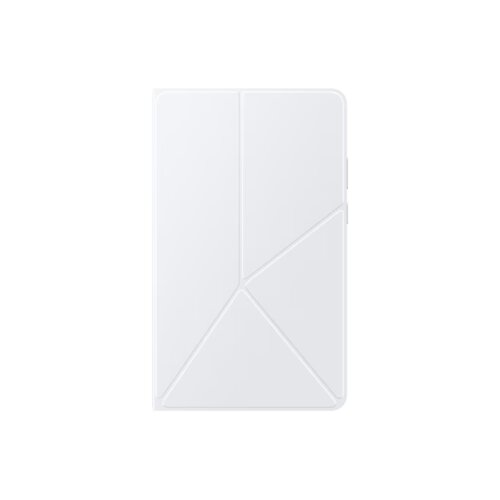 Białe etui na tablet z geometrycznymi liniami tworzącymi trójkątne i prostokątne kształty na powierzchni. Produkt ma zaokrąglone rogi i gładką teksturę.