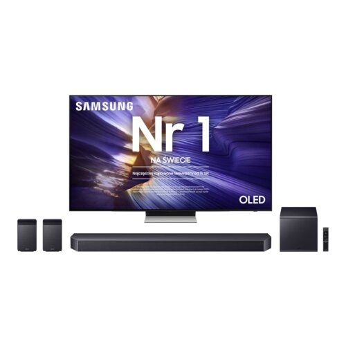 Telewizor SAMSUNG QE77S90F 77" OLED 4K 144Hz Tizen TV Dolby Atmos HDMI 2.1 + Soundbar SAMSUNG HW-Q990F EN Czarny 11.1.4-kanałowy, Bezprzewodowy Subwoofer, Głośniki Surround, Wi-Fi, BT, HDMI eARC
