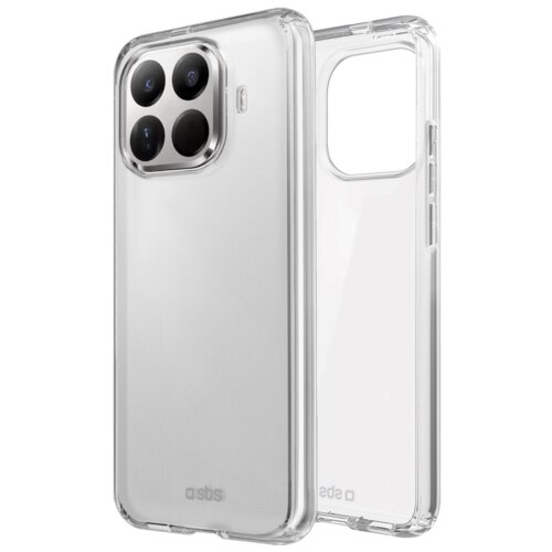 Przezroczyste etui na telefon z widocznymi wycięciami na aparat i przyciski, z logo "sbs" na dole. Produkt jest przeznaczony do modelu Xiaomi 15T Pro.