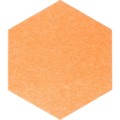 Pomarańczowy panel filcowy w kształcie heksagonu, o jednolitej teksturze. Produkt to "Panel filcowy MULTIDECOR Felly Heksagon 01 40 x 46 cm Pomarańczowy (2 szt.)".