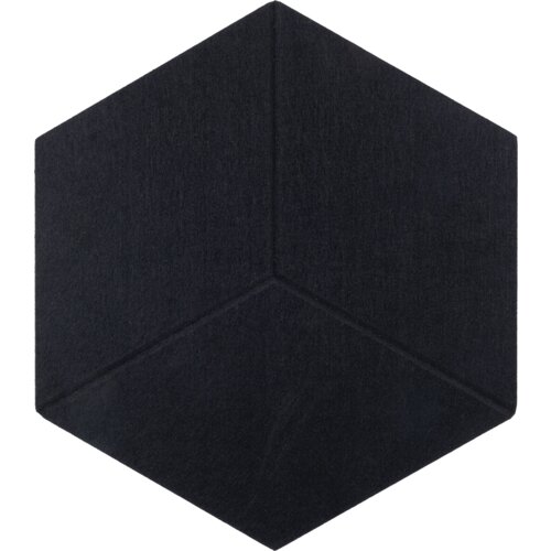 Czarny panel filcowy w kształcie heksagonu, o wymiarach 40 x 46 cm, z delikatnie widoczną teksturą materiału. Produkt składa się z dwóch sztuk.