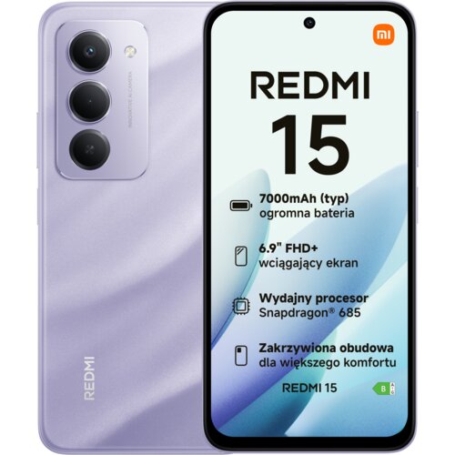 Smartfon XIAOMI Redmi 15 6/128GB 6.9" 144Hz Fioletowy