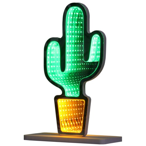 Zdjęcie przedstawia neon LED w kształcie kaktusa, z zielonymi światłami na górze i żółtymi na dole, umieszczony na prostokątnej podstawie. Produkt ma efekt trójwymiarowy dzięki rozmieszczeniu diod LED.