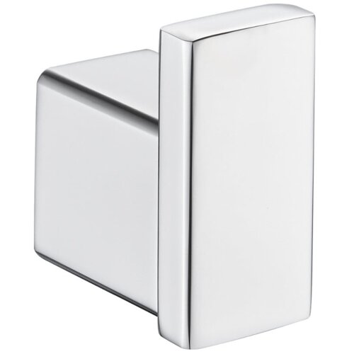 Na zdjęciu widoczny jest chromowany haczyk na ręcznik o prostokątnym kształcie, z gładką, błyszczącą powierzchnią. Produkt ma nowoczesny design z zaokrąglonymi krawędziami.