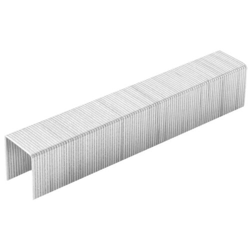 Na zdjęciu widoczne są metalowe zszywki ułożone w równy stos, tworzące kształt litery "U". Produkt to "Zszywki NEO TOOLS 16-514 (1000 szt.)".