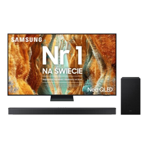Telewizor SAMSUNG QE55QN77F 55" NEO QLED 4K Mini LED 144Hz Tizen TV HDMI 2.1 + Soundbar SAMSUNG HW-B750F EN Czarny 5.1-kanałowy, Bezprzewodowy Subwoofer, HDMI ARC, Dolby Digital 5.1, DTS Virtual:X, BT