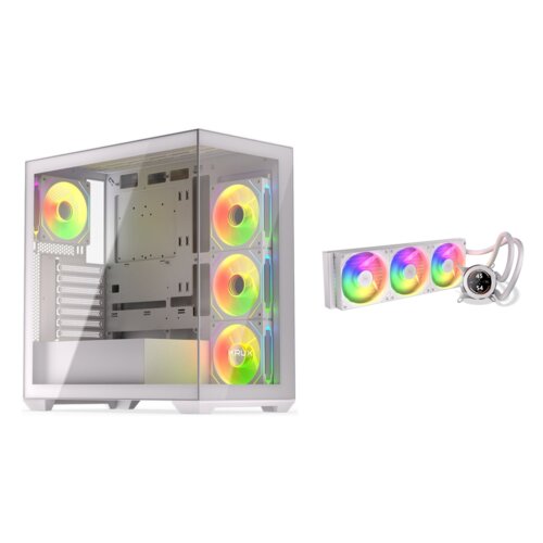 Obudowa KRUX Exo Biały + Chłodzenie wodne KRUX HydroGlance 360 ARGB LCD Biały