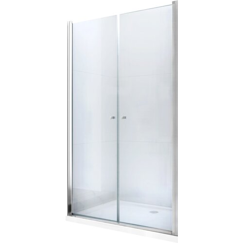 Przeszklone drzwi prysznicowe z przezroczystego szkła, osadzone w chromowanej ramie, z dwoma uchwytami pośrodku. Produkt to "Mexen Texas drzwi prysznicowe uchylne 70 cm, transparent, chrom - 880-070-000-01-00".