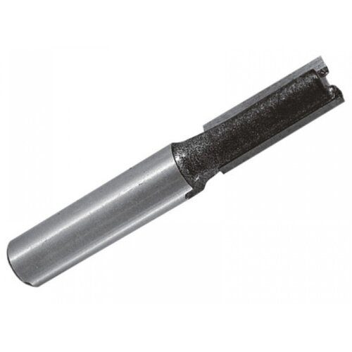 Metalowy frez o cylindrycznym kształcie z widoczną częścią tnącą na końcu. Produkt ma gładką, srebrzystą powierzchnię trzonka i ciemniejszą część roboczą.