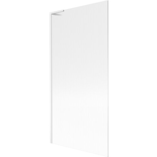 Biały, jednoskrzydłowy parawan nawannowy o wymiarach 90 x 150 cm z pionowymi prążkami. Produkt ma prosty, nowoczesny design.
