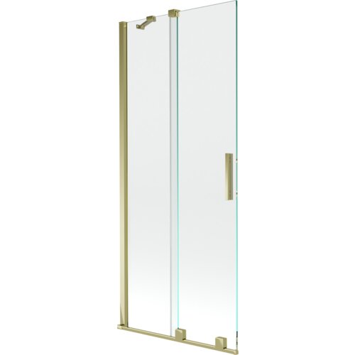 Dwuskrzydłowy, rozsuwany parawan nawannowy o wymiarach 80 x 150 cm, wykonany z przezroczystego szkła z elementami w złotym kolorze, posiada prostokątny uchwyt i metalowe mocowania. Produkt jest oznaczony numerem 896-080-000-01-50.