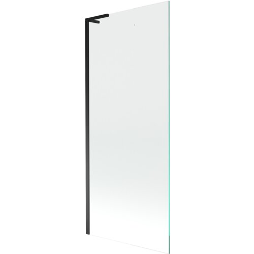 Przedstawiony jest przezroczysty parawan nawannowy z czarną ramą, model "Mexen Next L parawan nawannowy 1-skrzydłowy 80 x 150 cm". Produkt ma prosty, nowoczesny design.
