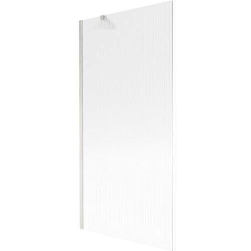 Przesłane zdjęcie przedstawia jednoskrzydłowy parawan nawannowy o wymiarach 90 x 150 cm z prążkowaną powierzchnią i wykończeniem w kolorze niklu szczotkowanego. Produkt ma prostą, nowoczesną formę z widocznym uchwytem na górze.