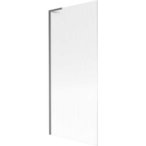 Na zdjęciu widoczny jest jednoskrzydłowy parawan nawannowy o wymiarach 80 x 150 cm z pionowymi prążkami, w kolorze gun gray szczotkowanym. Produkt ma prostą, nowoczesną konstrukcję z metalową ramą po jednej stronie.
