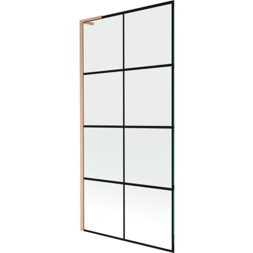 Mexen Next L parawan nawannowy 1-skrzydłowy 90 x 150 cm, czarna kratka, miedź szczotkowana - 895-090-000-03-77-65